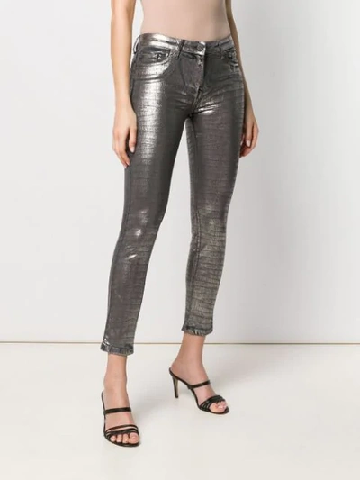 Shop Pinko Metallic Skinny Trousers - Grey