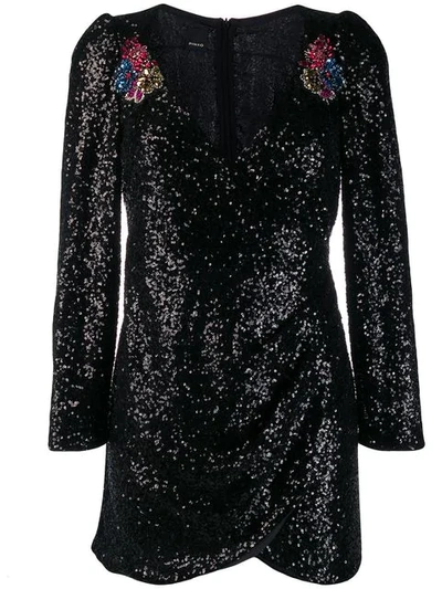 Shop Pinko Sequinned Wrap Style Dress In Black