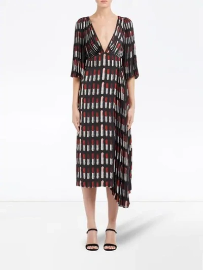 Prada Lipstick Print Twill Dress In Black ,red