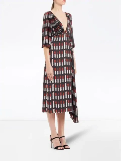 Shop Prada Lipstick Print Twill Dress In Black ,red