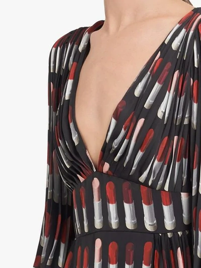 Shop Prada Lipstick Print Twill Dress In Black ,red