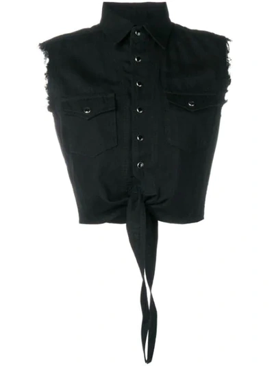 Shop Saint Laurent Western-style Cropped Shirt In Black