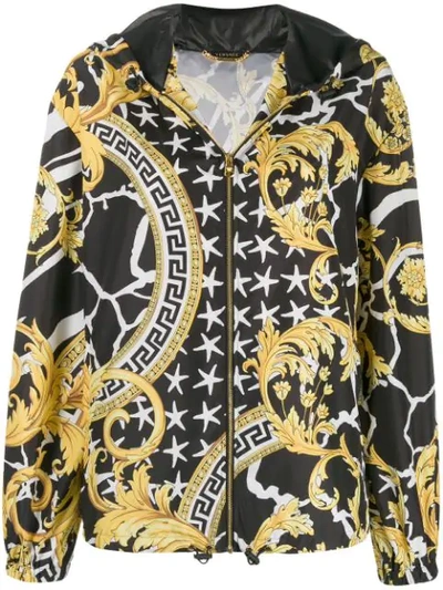 Shop Versace Printed Hooded Jacket In Black
