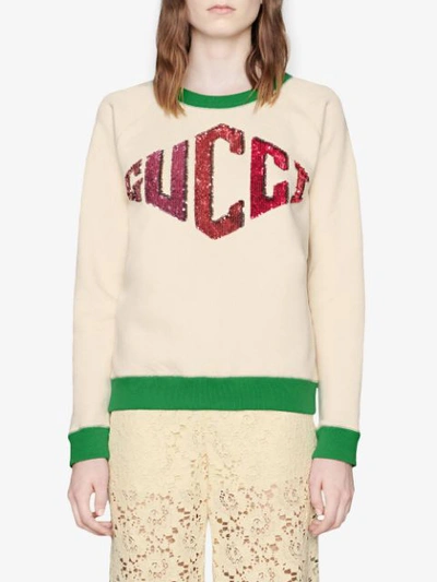 Shop Gucci Sweatshirt With  Game Appliqué In Neutrals