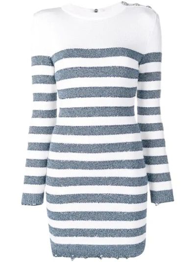 Shop Balmain Horizontal Stripes Knitted Dress In Sak Bleu