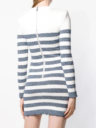 Shop Balmain Horizontal Stripes Knitted Dress In Sak Bleu
