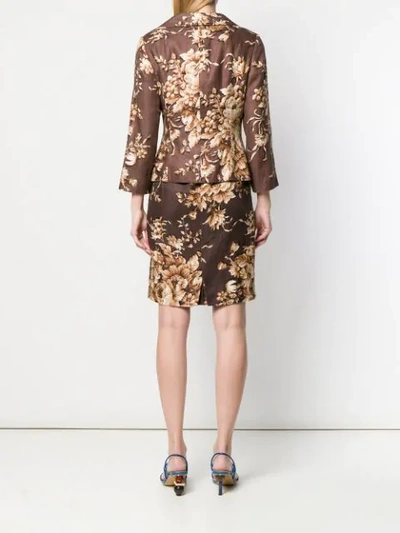 Pre-owned Dolce & Gabbana 2000's Floral Two-piece Skirt Suit In Brown