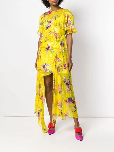 Shop Preen By Thornton Bregazzi Nickesha Floral Asymmetric Dress In Yellow