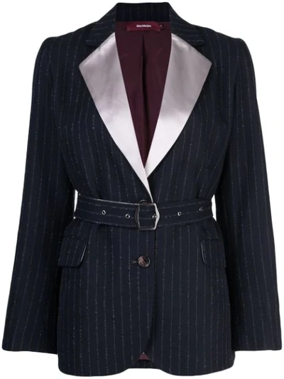 Shop Sies Marjan Terry Pinstripe Belted Blazer In Blue