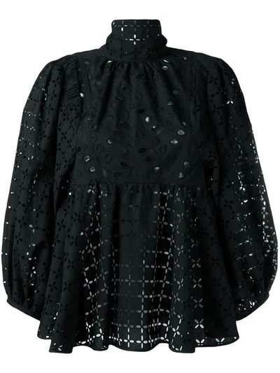 Shop Rochas Broderie Anglaise Blouse In Black