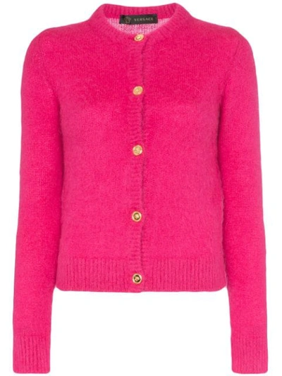 Shop Versace Button-up Knitted Cardigan In Pink