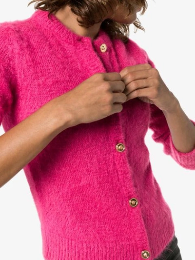 Shop Versace Button-up Knitted Cardigan In Pink