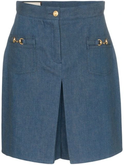 Shop Gucci Horsebit Detail Denim Shorts In Blue