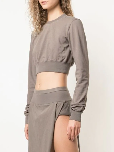 Shop Rick Owens Drkshdw Cropped Crew Neck Sweatshirt In Brown