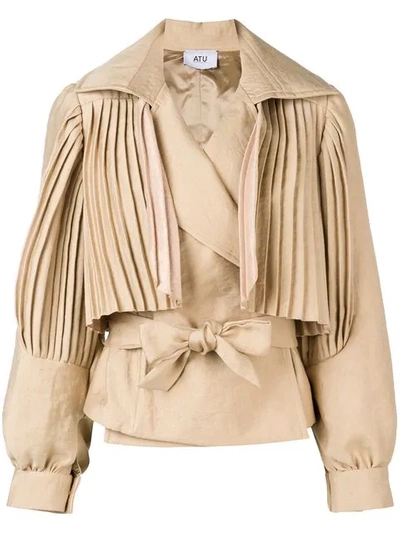 Shop Atu Body Couture Sundown Pleated Jacket In Brown