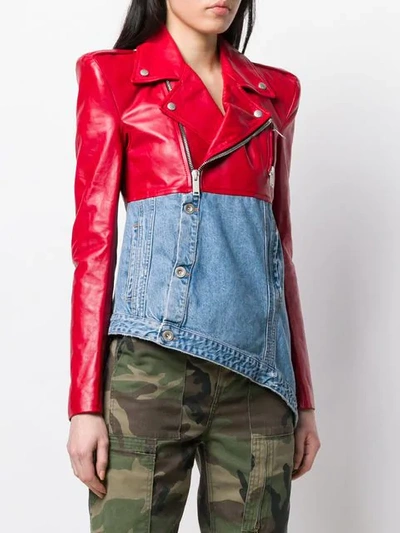 Shop Ben Taverniti Unravel Project Panelled Asymmetric Biker Jacket In Red