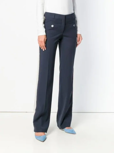 Shop Carven Side Stripe Trousers In Blue