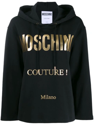 Shop Moschino Logo Printed Hoodie - Black
