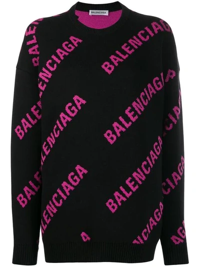 Shop Balenciaga Logo Crew Neck Sweatshirt In Black