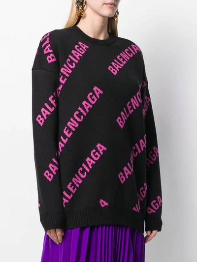 Shop Balenciaga Logo Crew Neck Sweatshirt In Black