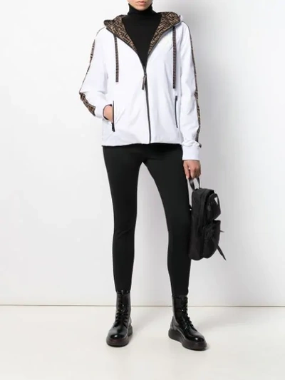 Shop Fendi Monogram Trim Hooded Jacket - White