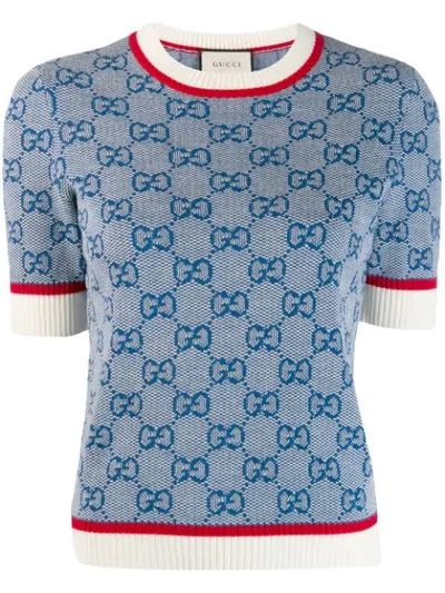 Shop Gucci Gg Logo Print Knitted Top In Blue