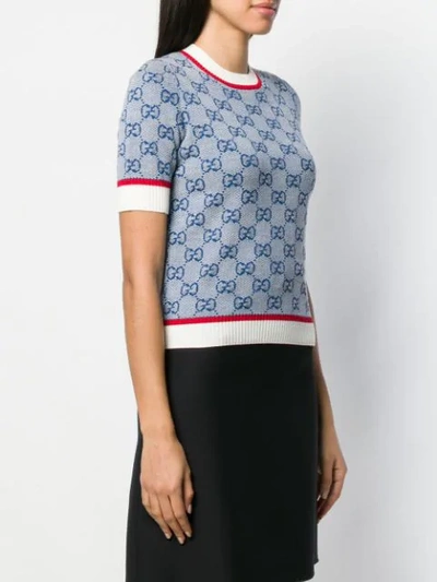 Shop Gucci Gg Logo Print Knitted Top In Blue