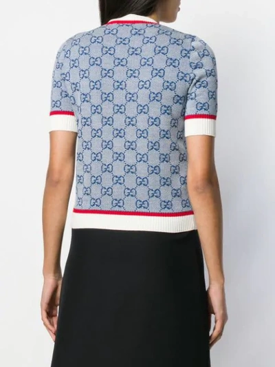 Shop Gucci Gg Logo Print Knitted Top In Blue