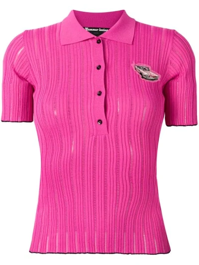 Shop Pinko Ribbed Polo Shirt In Pink