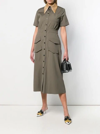 Shop Rochas Oversized Collar Shirt Dress In Green