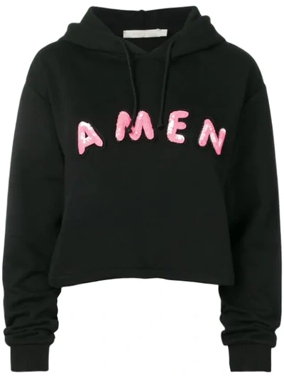 Shop Amen Sequin Embroidered Logo Hoodie In Black