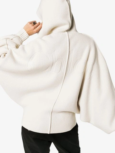 Shop Chloé Knitted Wool Logo Intarsia Hoodie In White