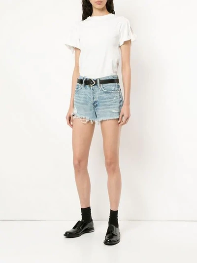 Shop Agolde Parker Distressed Denim Shorts In Blue