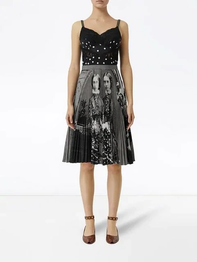 Shop Burberry Polka Dot And Victorian Portrait Print Dress In White