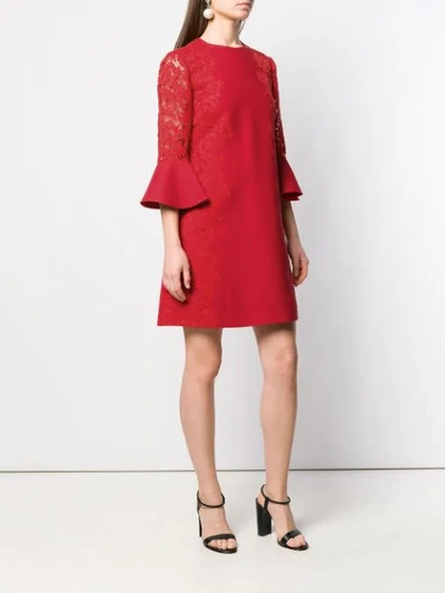 Shop Valentino Floral Lace Panel Shift Dress In Red