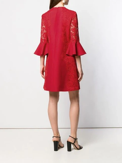 Shop Valentino Floral Lace Panel Shift Dress In Red