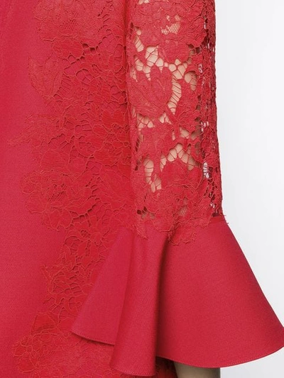 Shop Valentino Floral Lace Panel Shift Dress In Red