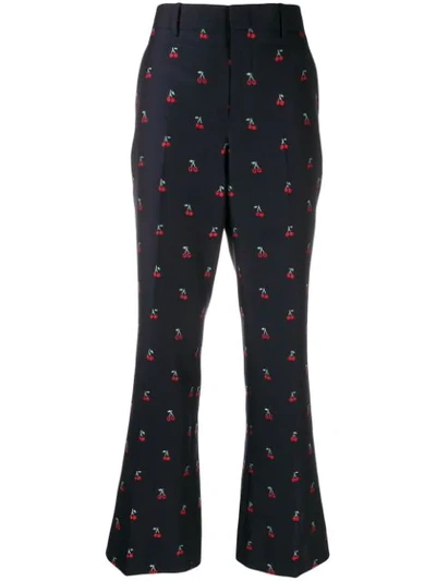 Shop Gucci Cherry Fil Coupé Bootcut Trousers In 4956 Blue