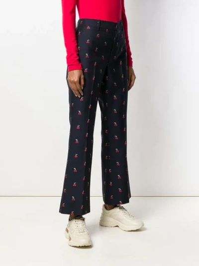 Shop Gucci Cherry Fil Coupé Bootcut Trousers In 4956 Blue