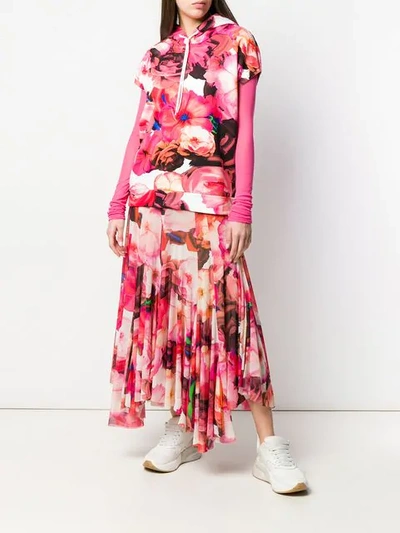 Shop Msgm Pleated Floral Skirt In Pink