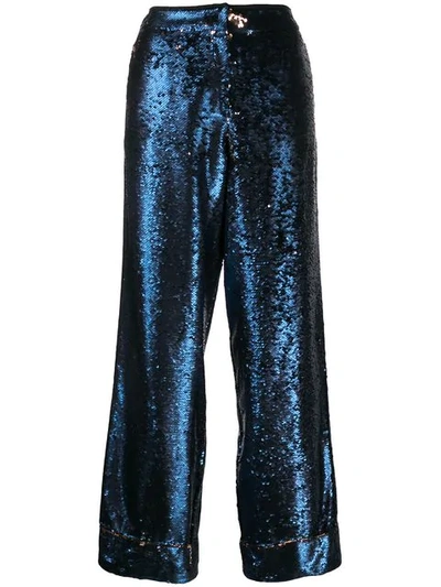 Shop In The Mood For Love Loren Sequin Wide Trousers In Navy