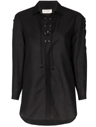 Shop Saint Laurent Lace-up Shirt In Black