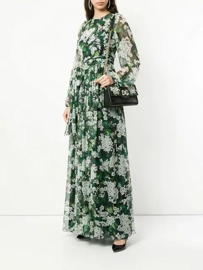Shop Dolce & Gabbana White Geranium Printed Maxi Dress In Green