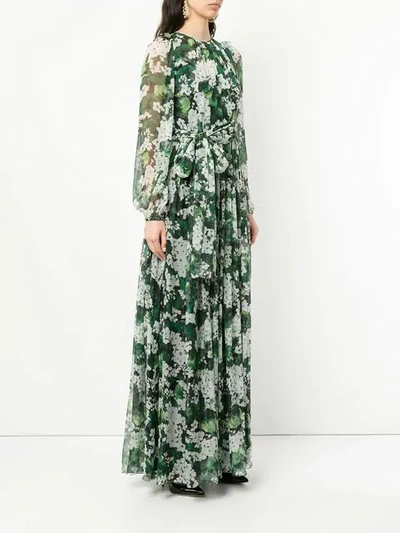 Shop Dolce & Gabbana White Geranium Printed Maxi Dress In Green