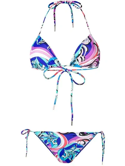 Shop Emilio Pucci Merida Print Triangle Bikini In 036-corallo/zaffiro