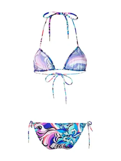 Shop Emilio Pucci Merida Print Triangle Bikini In 036-corallo/zaffiro