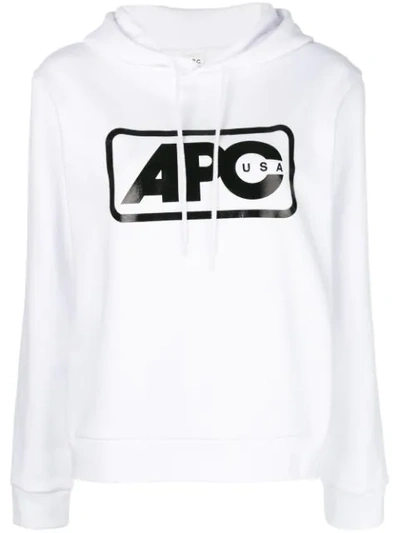 Shop Apc Logo-printed Hoodie In White