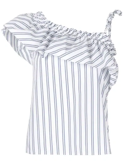 Shop Red Valentino Striped Ruffle Top - White