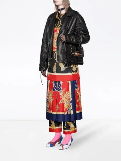 Shop Gucci Silk Skirt With Flowers And Tassels Print In 4006 Rosso