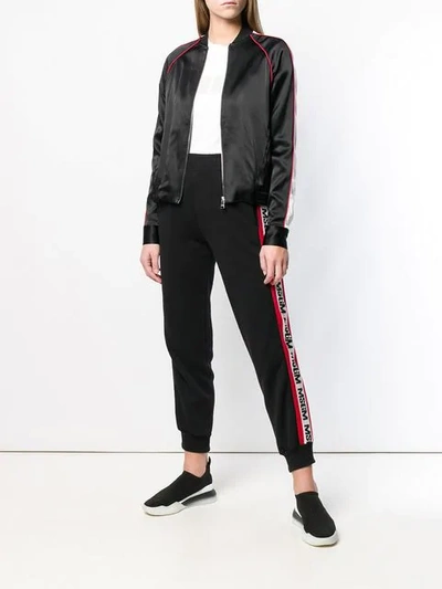 Shop Karl Lagerfeld Karl Signature Satin Bomber In Black